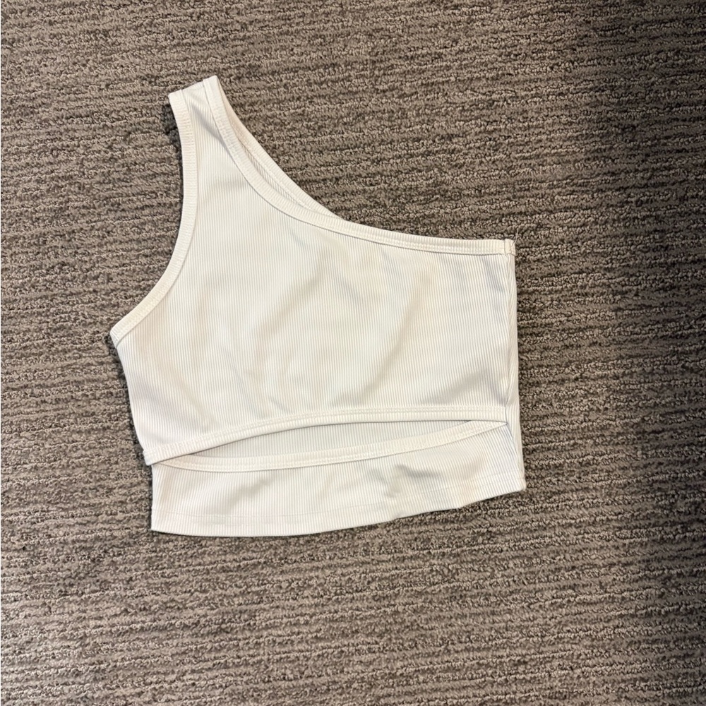 One-Shoulder White Ribbed Women's Top